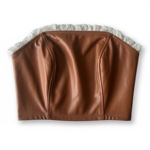 Idem Ditto Faux Leather Strapless Top NWT Brown Corset Style Size M